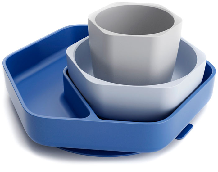Набор посуды из силикона для кормления малышей Heorshe синий 6 месяцев+