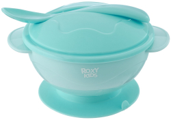 Набор для кормления Roxy Kids тарелка на присоске, крышка и ложка, голубой