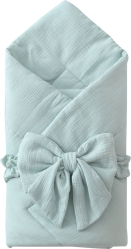 Одеяло-конверт на выписку Муслин №2 KiDi kids с бантом на резинке, 90х90 см, полынь