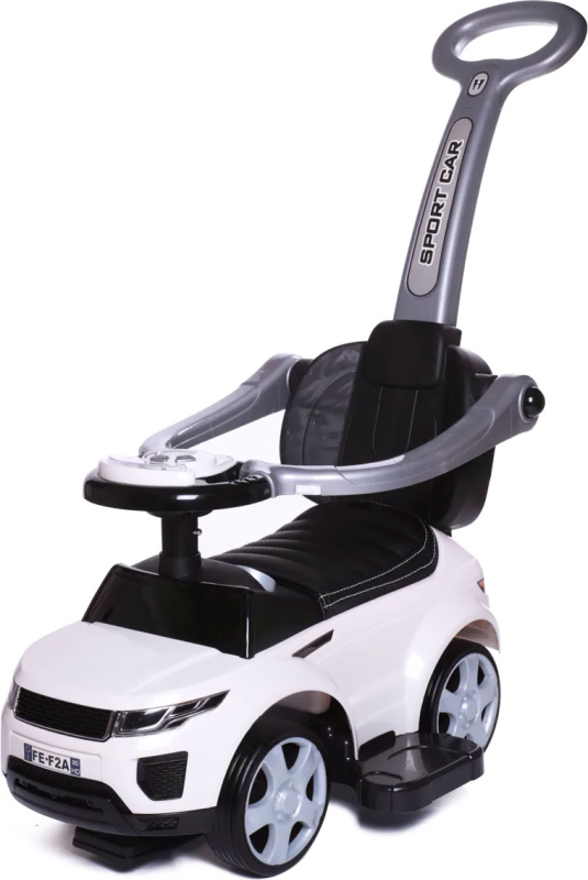 Каталка детская Babycare Sport car с родительской ручкой, кожаное сиденье, резиновые колеса Белый (White)