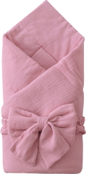 Одеяло-конверт на выписку Муслин №2 KiDi kids с бантом на резинке, 90х90 см, розовая пудра