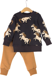 Комплект детский Baby boom джемпер и брюки лошадки на сером-румяная корочка 92